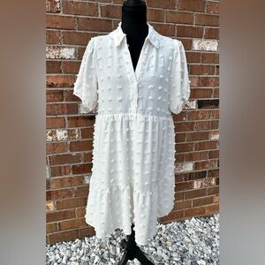 Very J White Textured Midi Dress